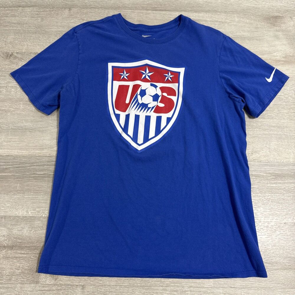 USA Soccer Shirt Nike Men's Blue US Soccer Team Logo Tee Large Cotton